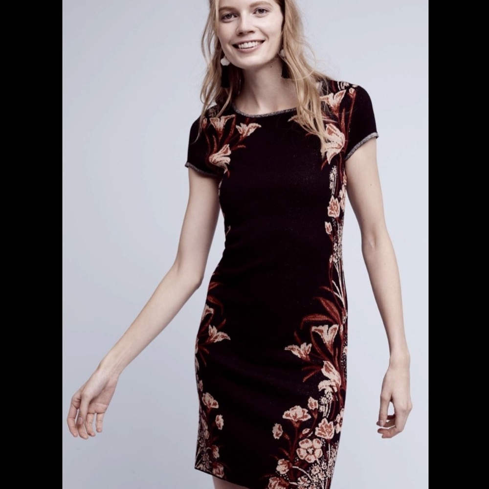 Knitted & Knotted Metallic Floral Sweater Dress  L - Picture 2 of 4